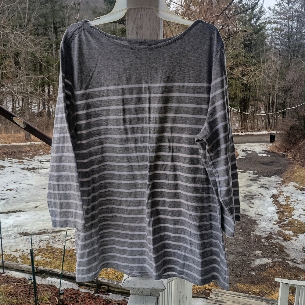 Gray and White Striped Women's Top